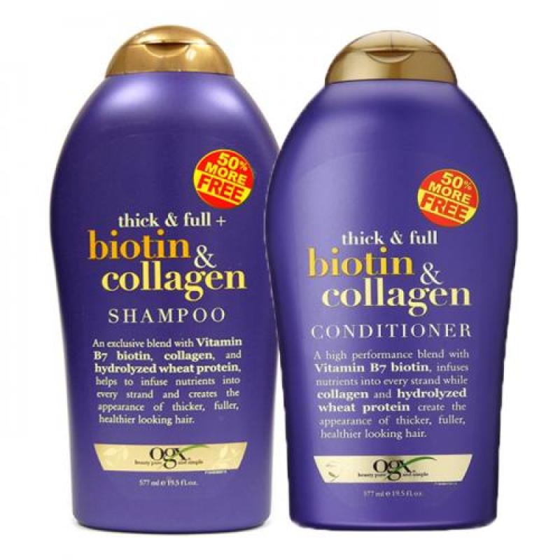 Set Dầu Gội + Xả Biotin & Collagen OGX ngăn rụng tóc 577ml nhập khẩu