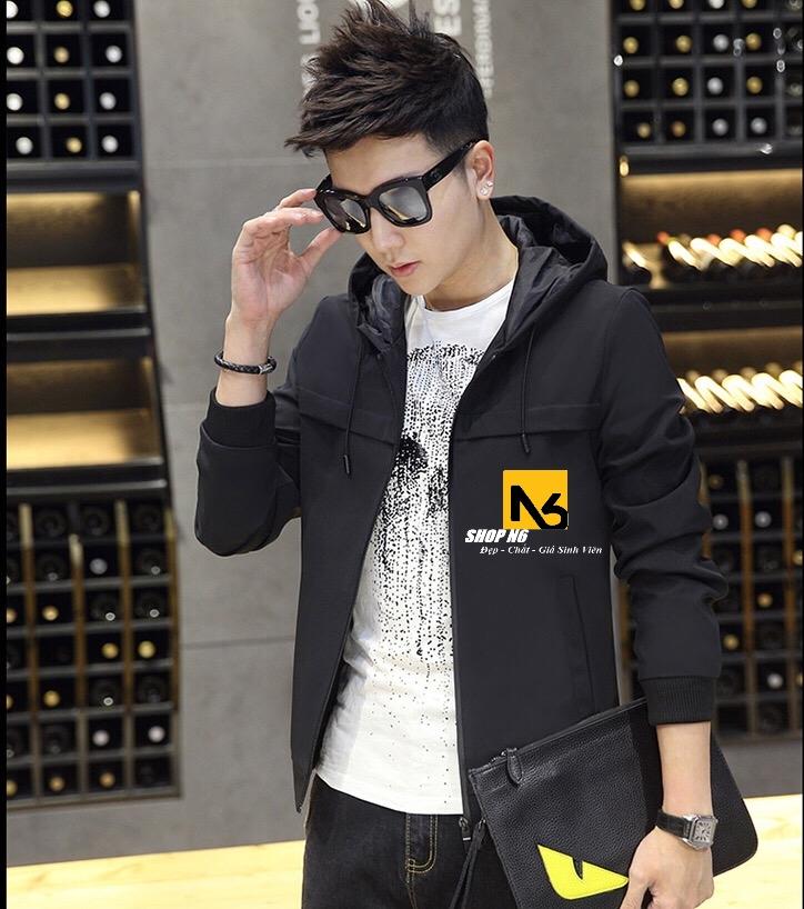 Áo khoác dù nam đen hai lớp cao cấp - hk14