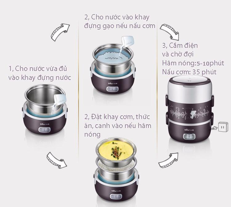 Hộp cơm hâm nóng inox cao cấp hút chân không 3 ngăn Bear DFH S2123 4