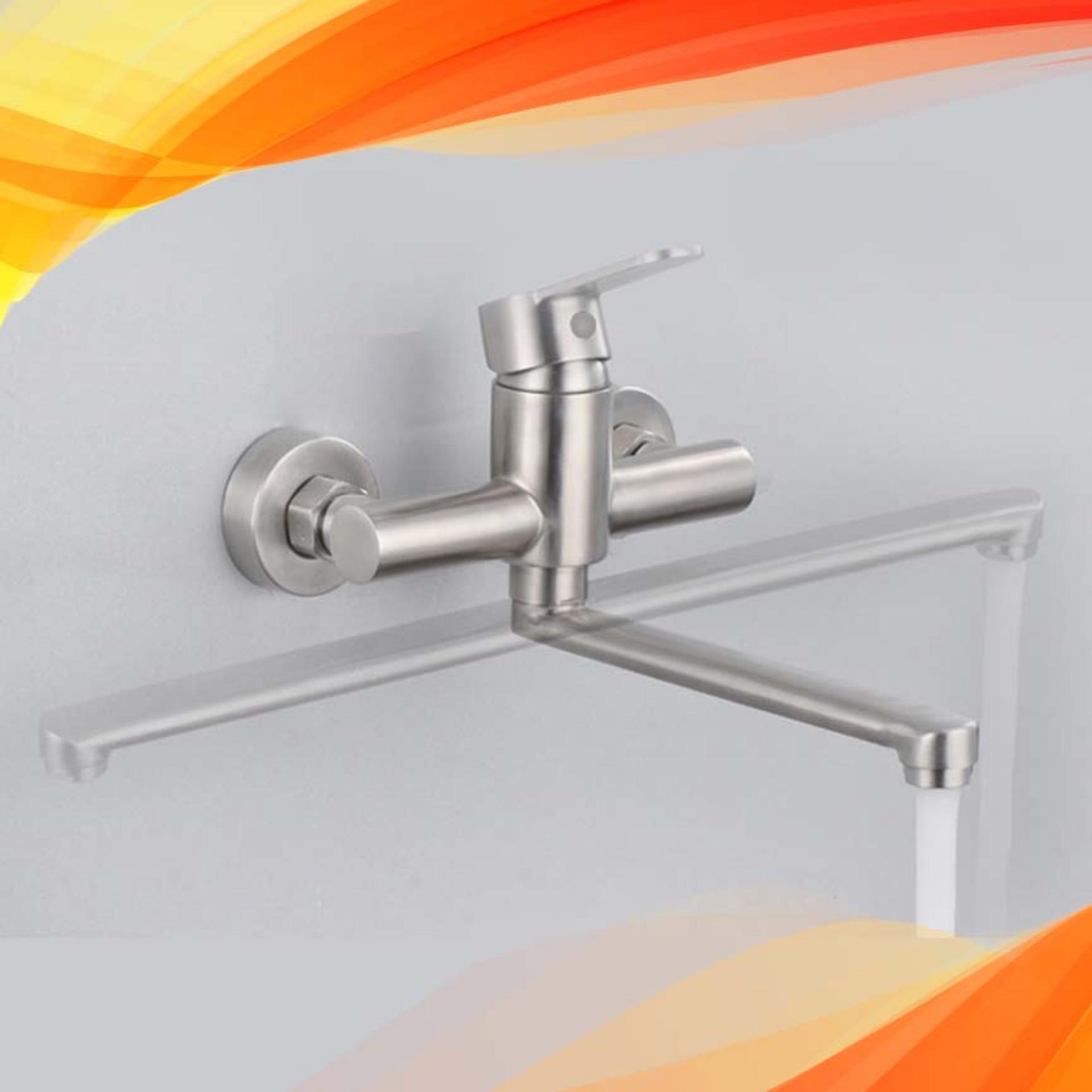 Vòi rửa chén bát nóng lạnh Inox 304 âm tường cần cứng xoay 360 độ 6016