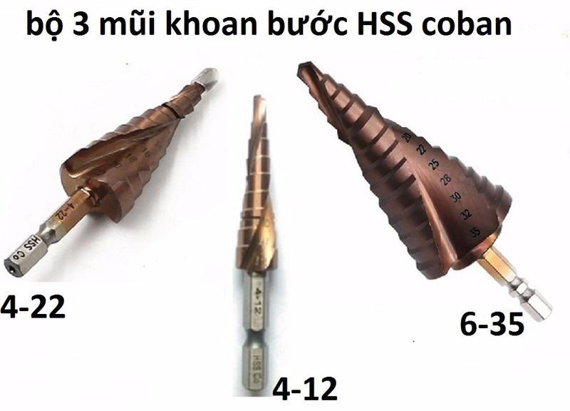 Bộ 3 mũi khoan bước hss coban m35 4-35m khoan inox,sắt,tôn....