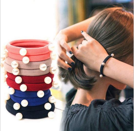 Set 10 dây chun buộc tóc ngọc trai thời trang Đen và Mix màu đẹp hot