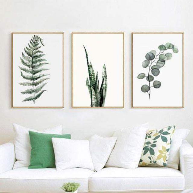 Tranh in vải canvas lá nhiệt đới kèm khung viền