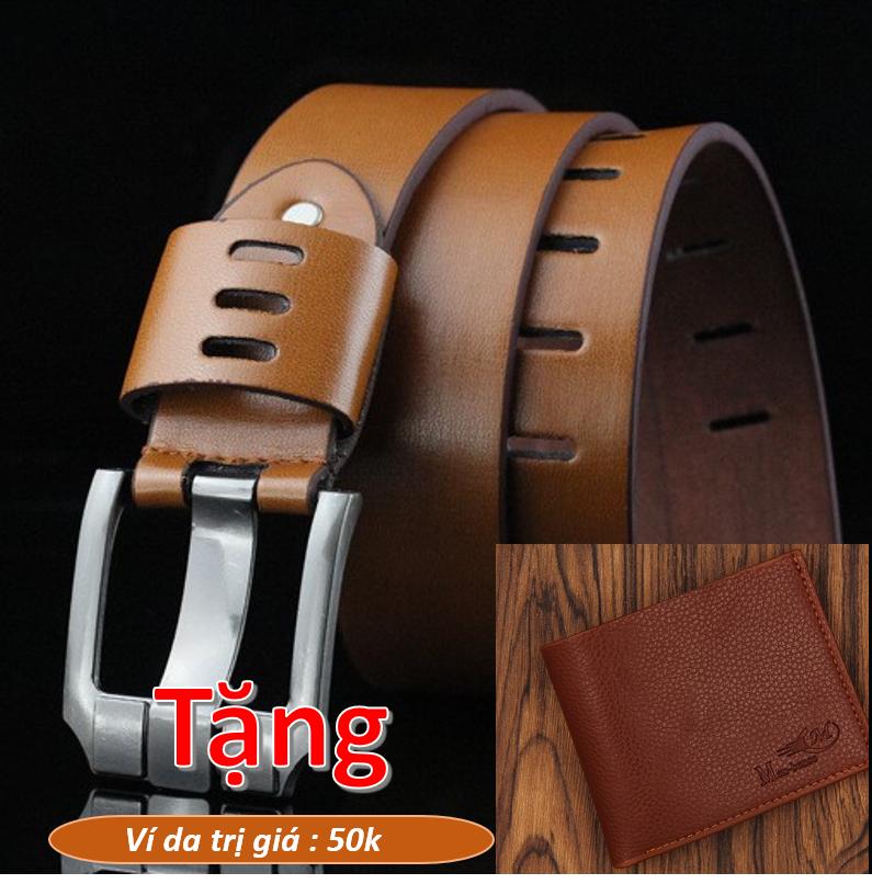 Sunzin.HCM Free từ 99k-Mua Thắt lưng tặng ví da trị giá 50k - Thắt lưng da Nam mặt khóa quân đội khóa lỗ vuông  DL932 + Ví Nam Da PU  Dáng Ngan-SZ10262