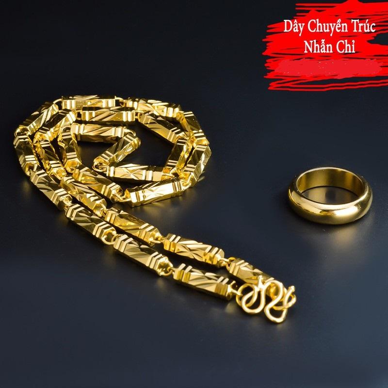 COMBO Bộ ( Dây chuyền ống trúc - Nhẫn mạ vàng 5 chỉ ) Mạ vàng 24k công nghệ ITALY