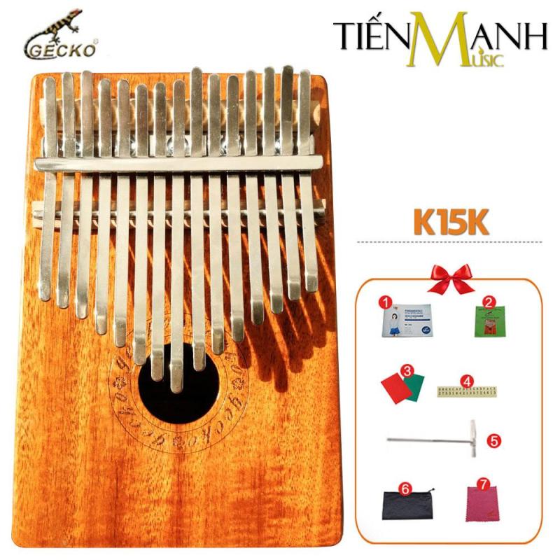 Đàn Kalimba Gecko 15 Phím K15K (Gỗ Koa - Mbira Thumb Finger Piano 15 Keys - Kèm Sticker dán note, Decal xanh đỏ, Búa chỉnh âm, Túi đựng, Khăn lau, Sách học, Móng gẩy Tiến Mạnh Music - Cho trẻ cảm thụ Âm Nhạc và Người mới chơi Nhạc Cụ)