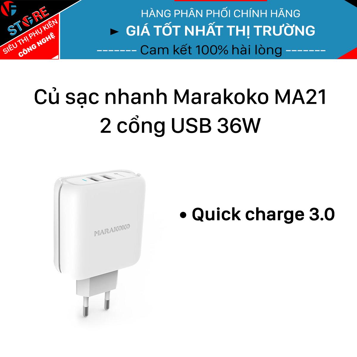 Củ sạc nhanh marakoko ma21 2 cổng usb 36w công nghệ quick charge 3.0