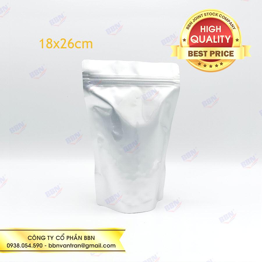Túi zip đáy đứng 2 mặt bạc 18x26cm