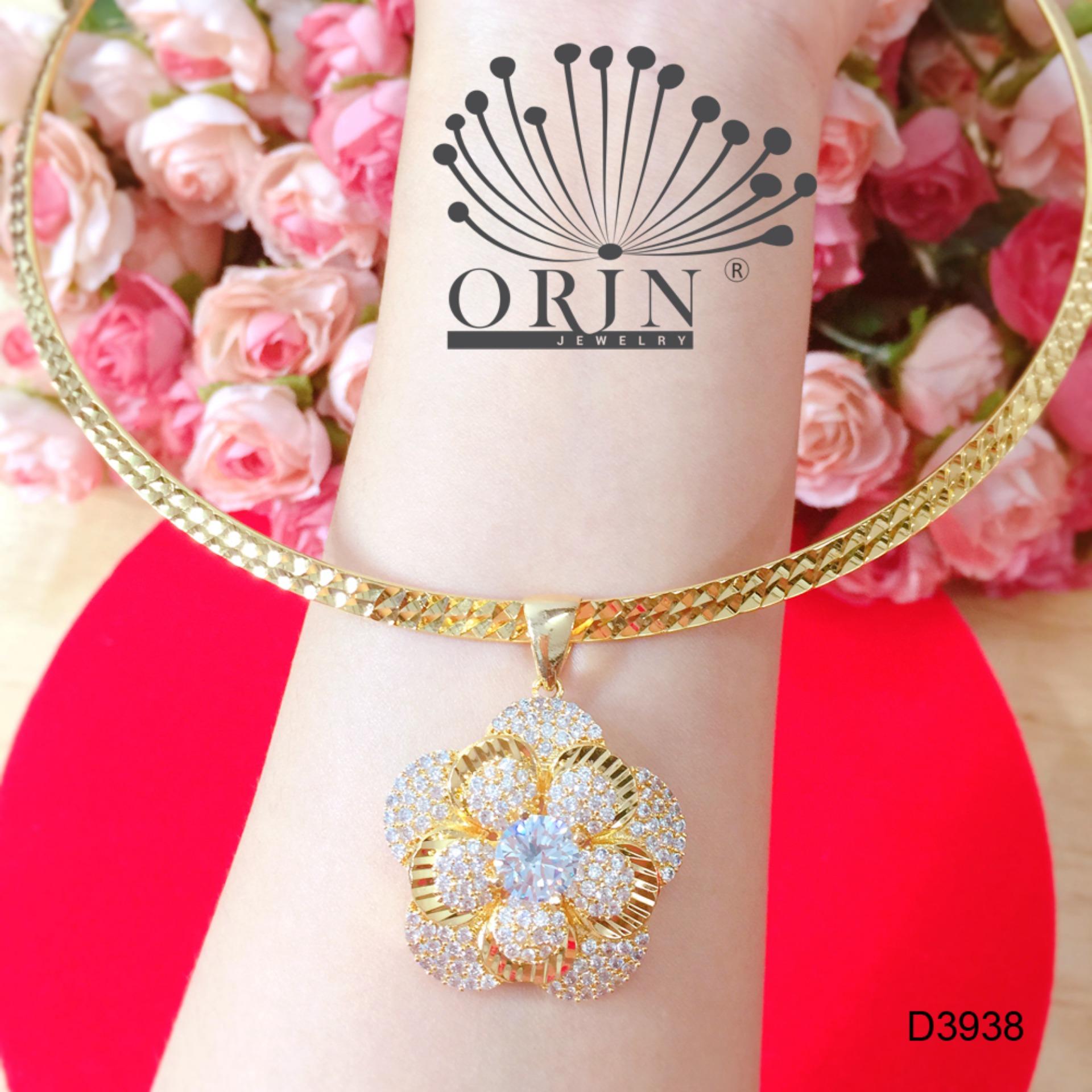 Kiềng cổ dạng dẹp mặt hoa 3 tầng cách đính đá cao cấp Orin D3938 - Long Tien
