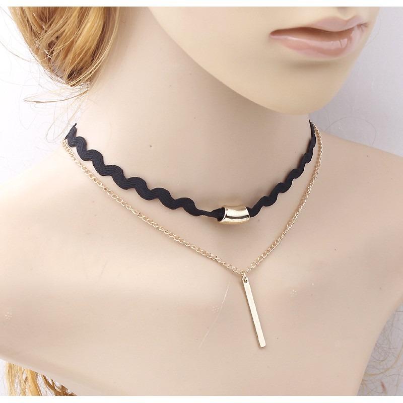 Vòng cổ choker 2 tầng sóng kết hợp kim loại nữ tính
