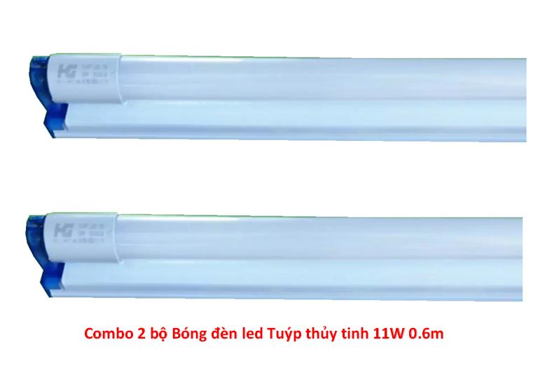Bộ 2 Bóng đèn led Tuýp thủy tinh 11W 0.6m + 2 Máng đèn