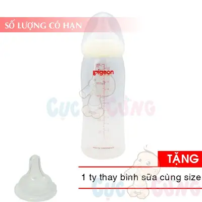 Bình sữa nhựa cổ rộng Pigeon PP (160ml/240ml/330ml) Tặng 1 ty thay binh sua cùng size (2)