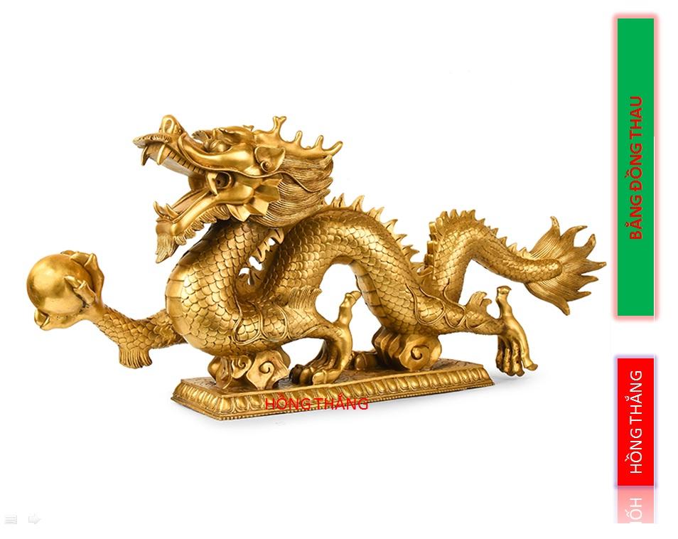 Tượng Rồng bằng đồng thau cỡ tiểu dài 12cm- Linh vật phong thủy cát tường + Tặng 2 đồng xu may mắn