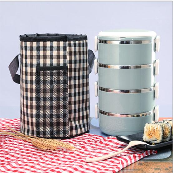 Túi giữ nhiệt dây rút vải dày cách nhiệt sọc caro loại lớn