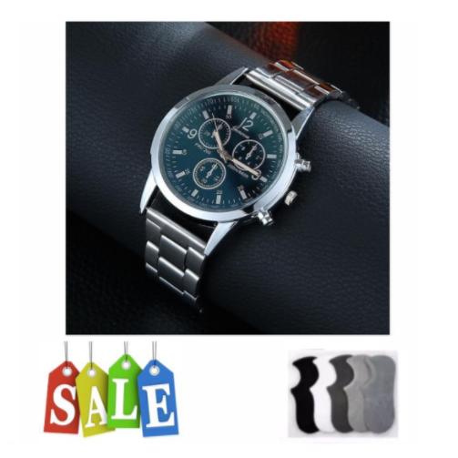 Đồng hồ nam dây inox không gỉ yzl 271 + tặng kèm đôi vớ lười nam laza