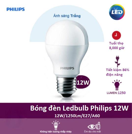 Bóng đèn philips led ess ledbulb 12w đuôi e27 230v a60 ánh sáng trắng