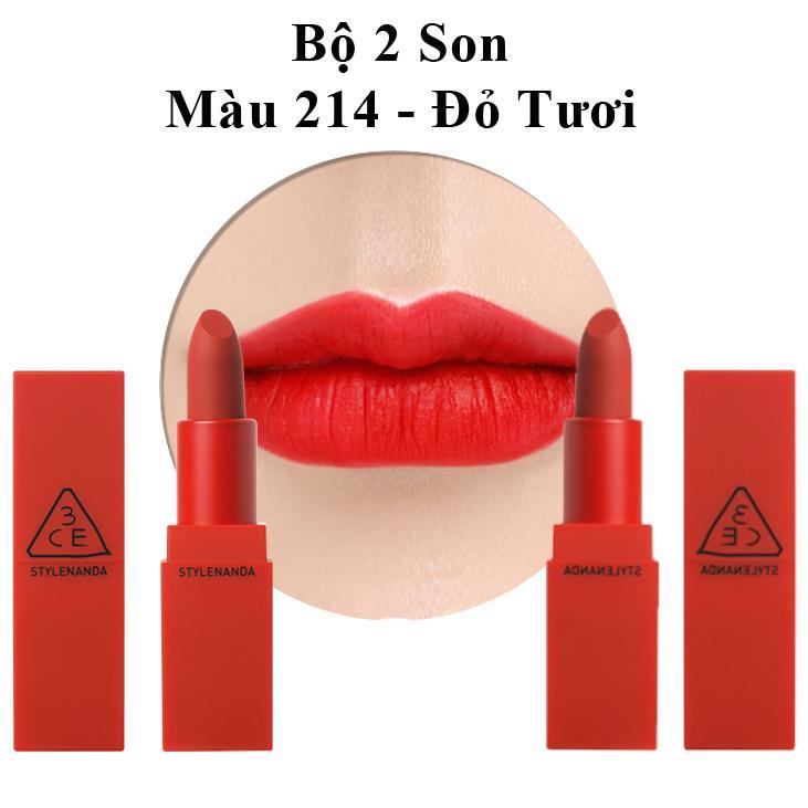 Bộ 2 son lì 3ce red recipe matte lip color #214 squeezing - màu đỏ tươi - chính hãng 100%