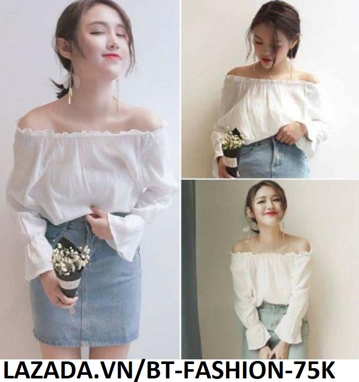 Áo Nữ Kiểu Trễ Vai, Voan , Cổ Tay Xòe Thời Trang Hàn Quốc Mới - BT Fashion (AK)