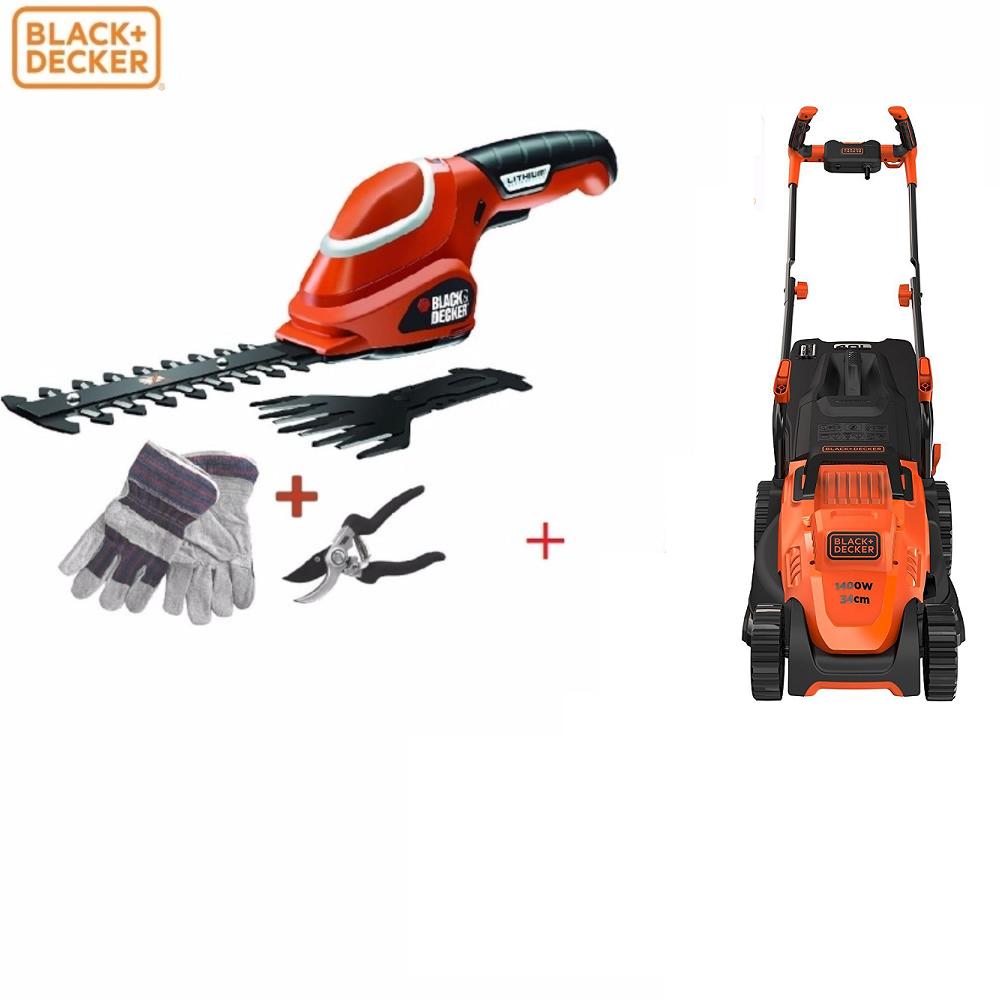 Bemw461bh-gsl700 black+decker - bộ máy cắt cỏ xe đẩy 1400w và máy tỉa lá cành cầm tay chạy pin lithium 7v