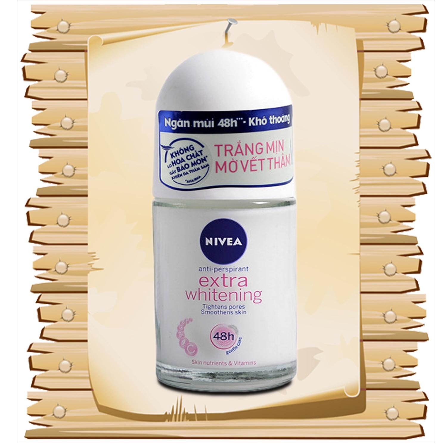 Lăn Khử Mùi Nivea Extra Whitening Trắng Mịn Mờ Vết Thâm Lăn Nách 12ml