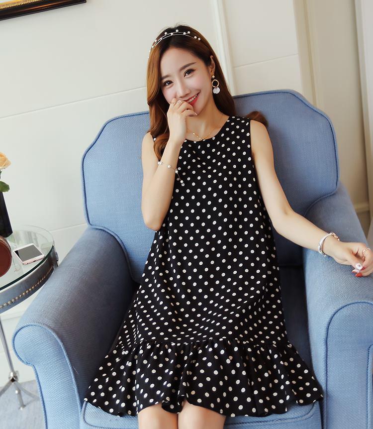 Đầm bầu váy bầu chấm bi đuôi cá sát nách nơ sau 1232