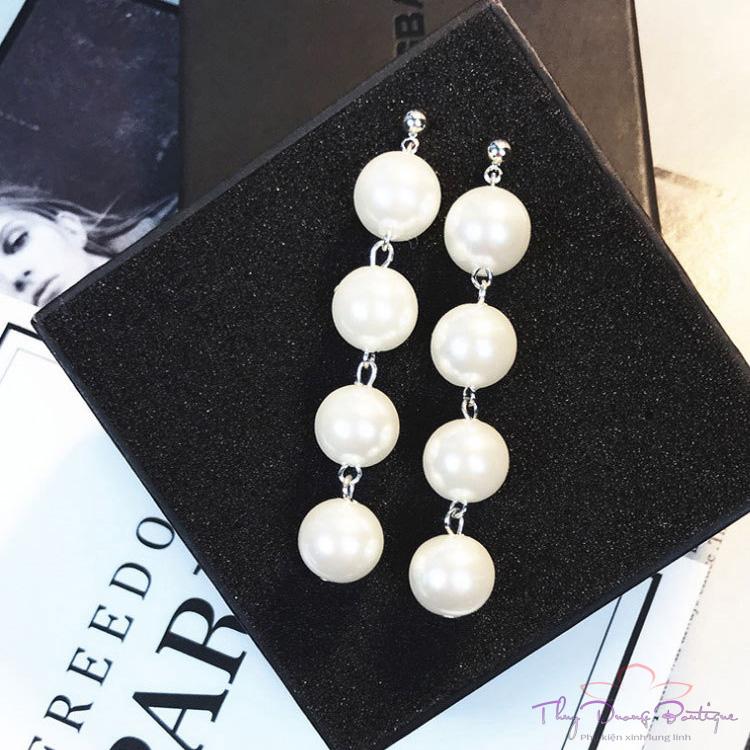 Bông Tai Lụa Bạc 4 Viên Ngọc Trai Tòn Ten BD055