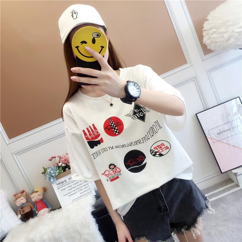 Áo thun nữ ngắn tay sinh viên Hàn Quốc 2 màu trắng đen trẻ trung phiên bản của style hoang dã