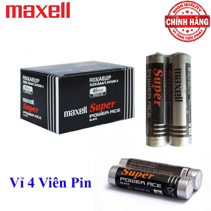Bộ vỉ 4 viên Pin Tiểu AAA (3A) Maxell Super Power Ace 1.5V mã pin R03 2P Made In Indonesia