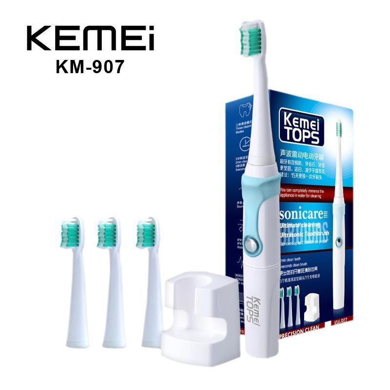 Bàn chải đánh răng điện Kemei KM-907 công nghệ siêu âm tích hợp sạc không dây cao cấp