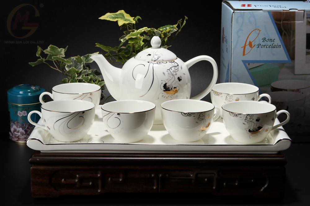 Bộ tách trà khay sứ xương 8 chi tiết Bone Porcelain 85285