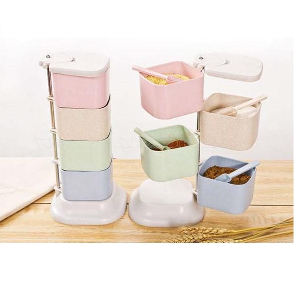Hộp đựng gia vị 4 tầng xoay lúa mạch