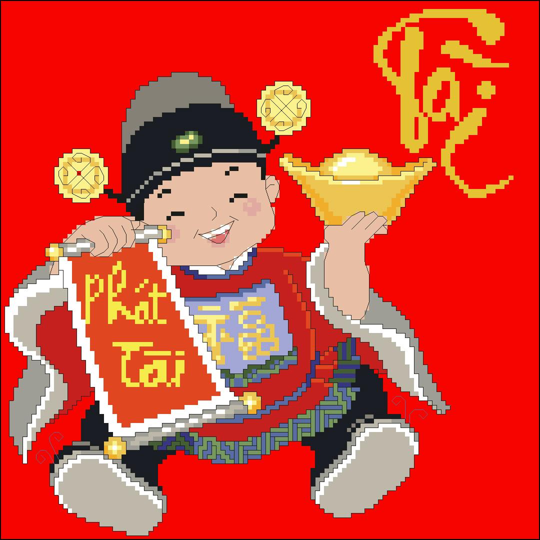 Tranh thêu chữ thập tài-red