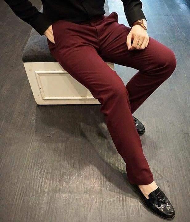 Quần Âu Nam Đỏ Đô Vải Chéo loại đẹp Quần Tây nam co giãn không xù nhăn dáng hàn quốc