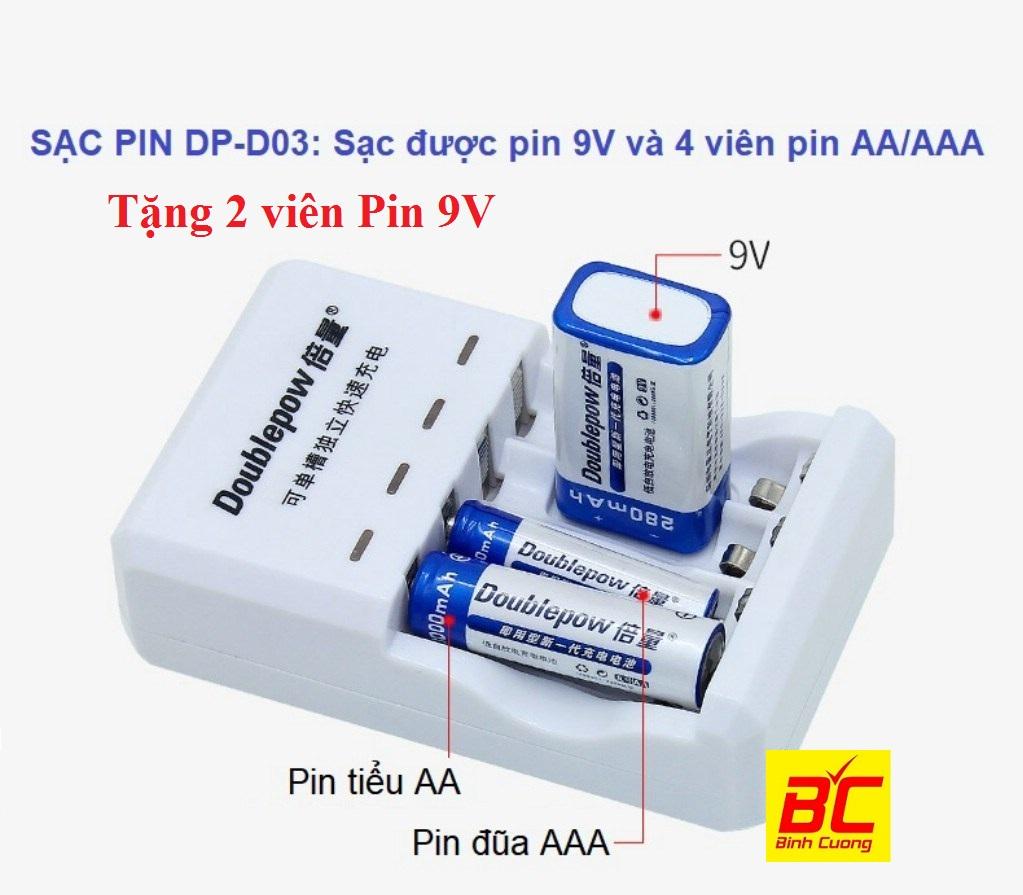 Sạc Pin Đa Năng DP-D03 DOUBLEPOW tăng 2 pin 9V 280mAh