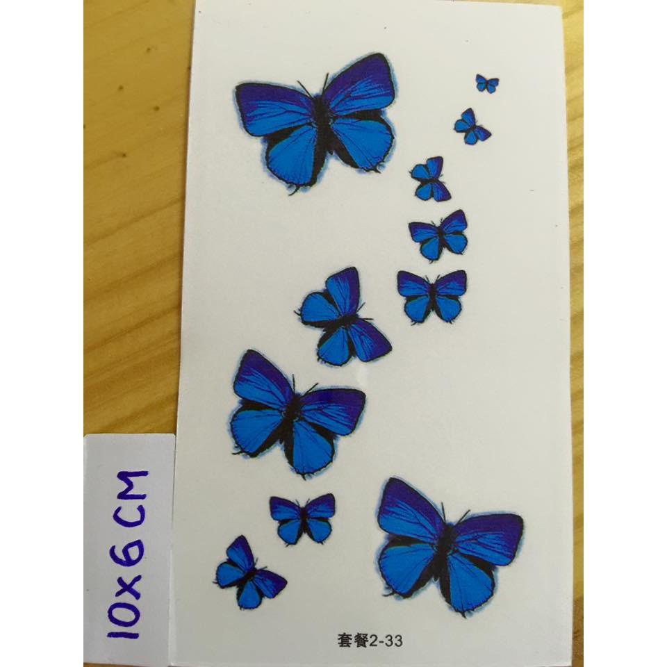 Combo 6 tấm hình xăm dán bướm xanh album hoa bướm 10x6cm