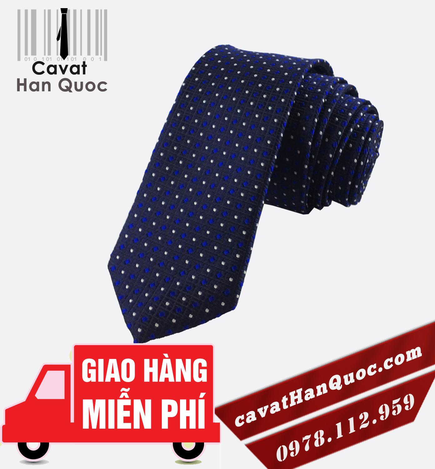 Cà vạt - caravat chấm bi trắng xanh