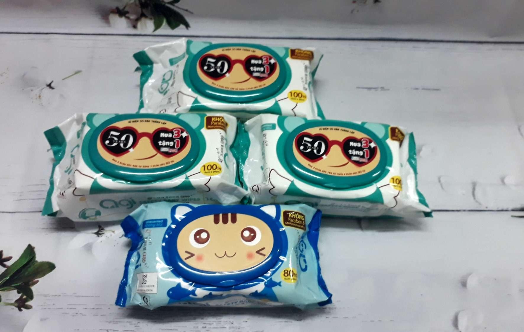 Compo 3 bịch khăn ướt Agi không mùi 100 tờ