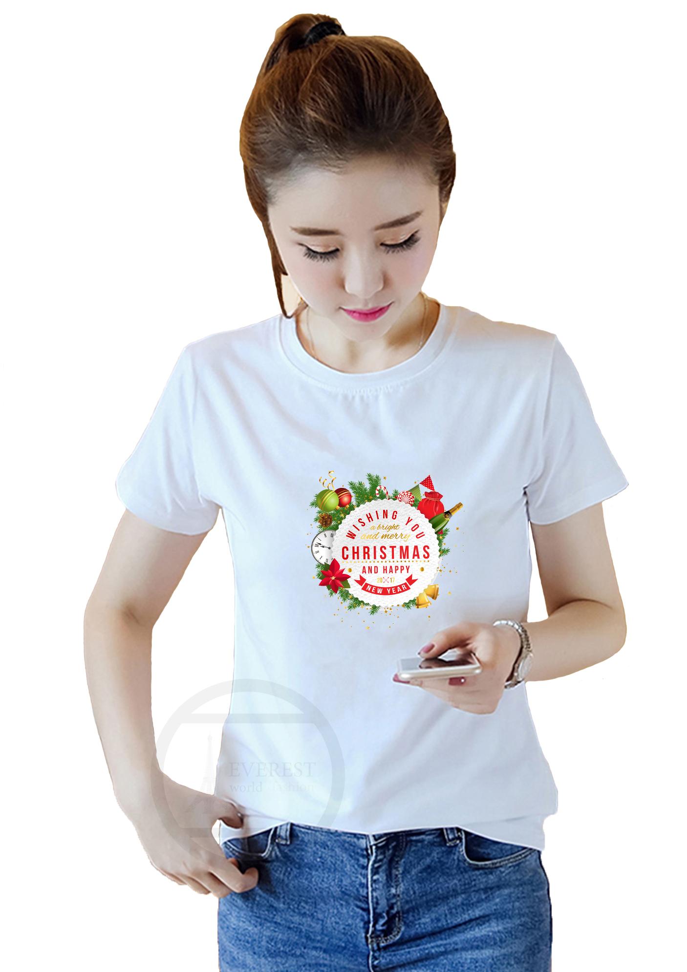 [HCM]Áo thun nữ in hình Merry Christmas and Happy New Year AoK1877