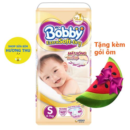 Tã/Bỉm Dán Bobby Extra Soft Size S 40 miếng , tặng kèm gói ôm hoa quả