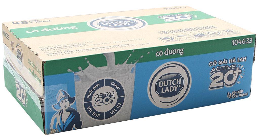 Thùng 48 hộp sữa dutch lady 20+ có đường 180ml