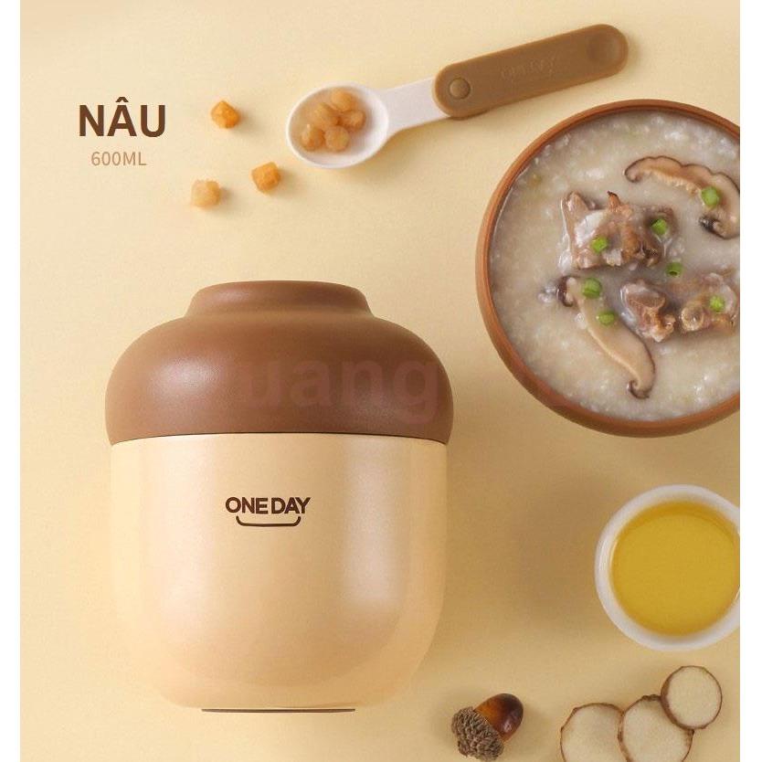Bình ủ cháo, Bình giữ nhiệt Oneday ruột inox 316 cao cấp tặng túi giữ nhiệt cá tính 600ml