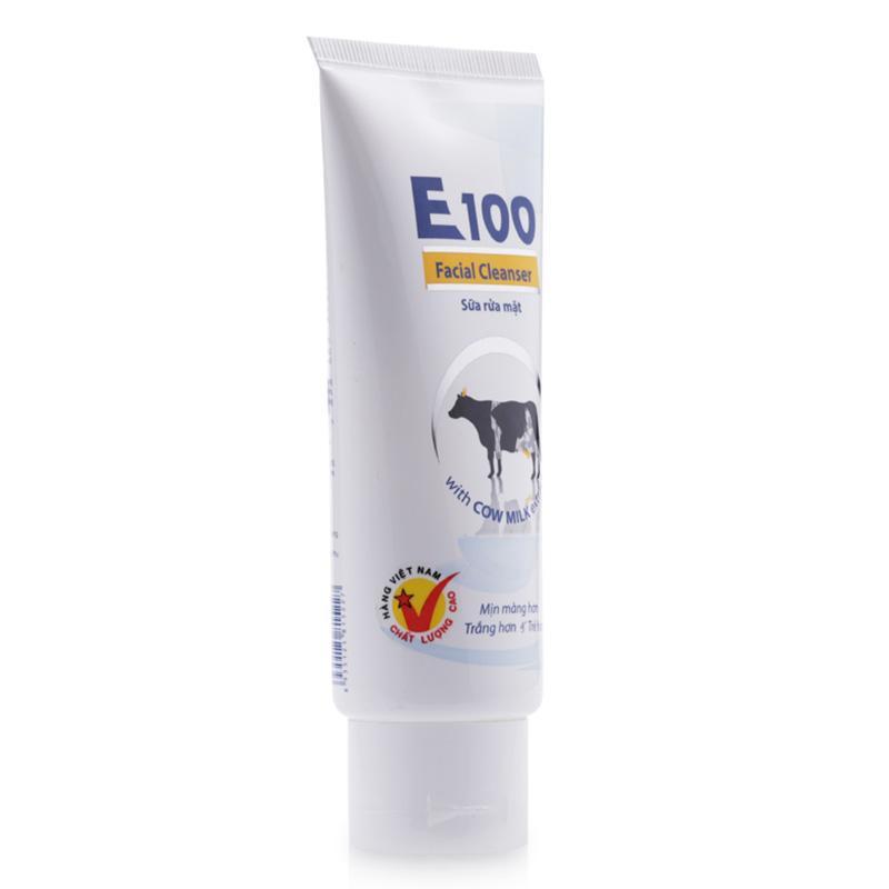 Bộ 2 sữa rửa mặt trắng da E100 với sữa bò tươi tuýp  80gram nhập khẩu