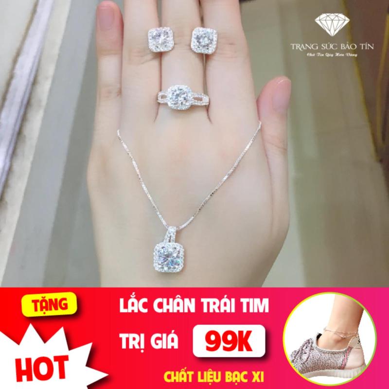 Bộ Trang Sức Bạc Nữ Đá Vuông Trắng Chất Liệu Bạc Cao Cấp BẢO TÍN