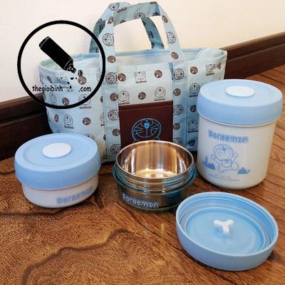 Hộp cơm giữ nhiệt 3 tầng kitty & đoremon tặng kèm túi giữ nhiệt h23