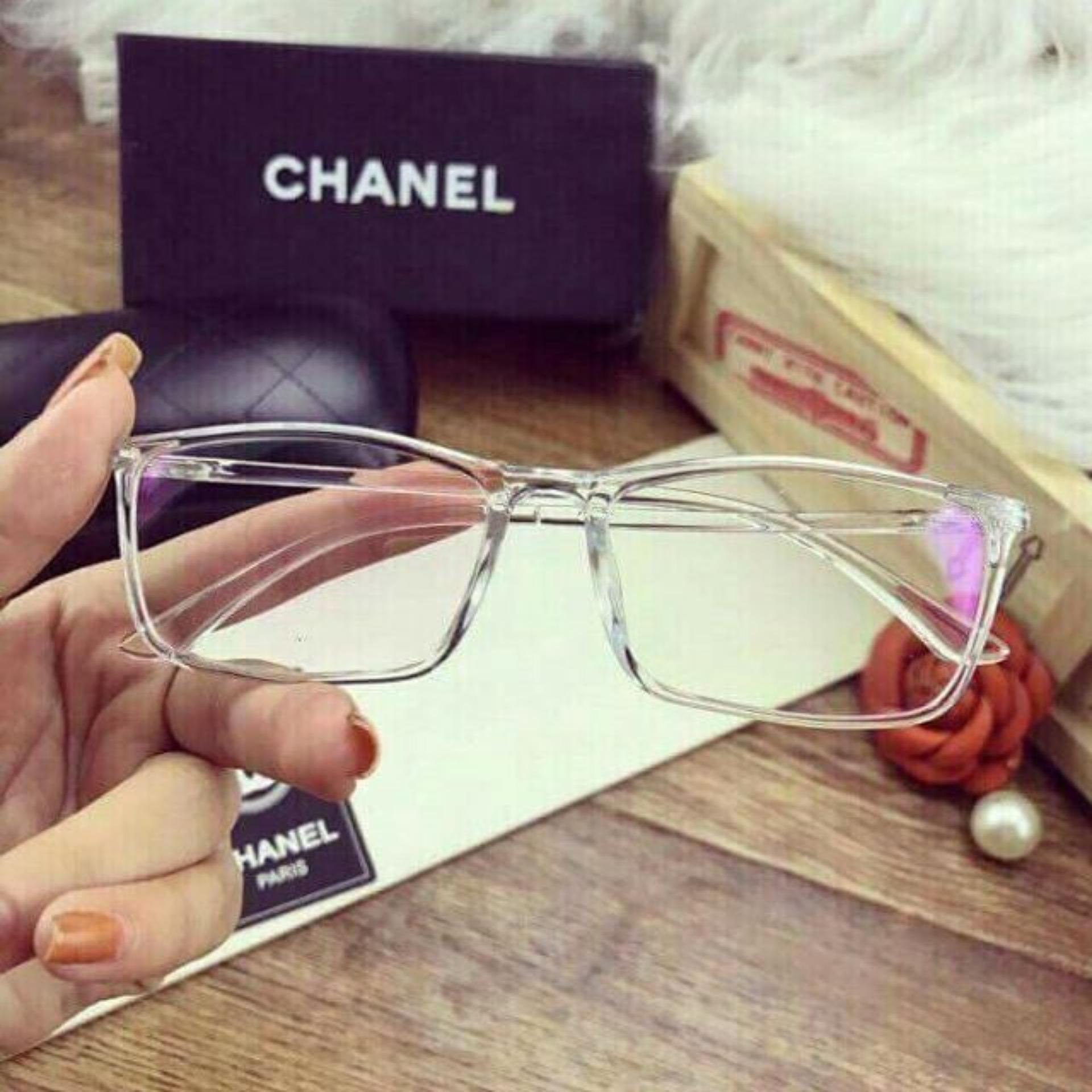 Kính gọng Trong suốt nhựa dẻo - mắt vuông bé sz M (Trắng Trong)