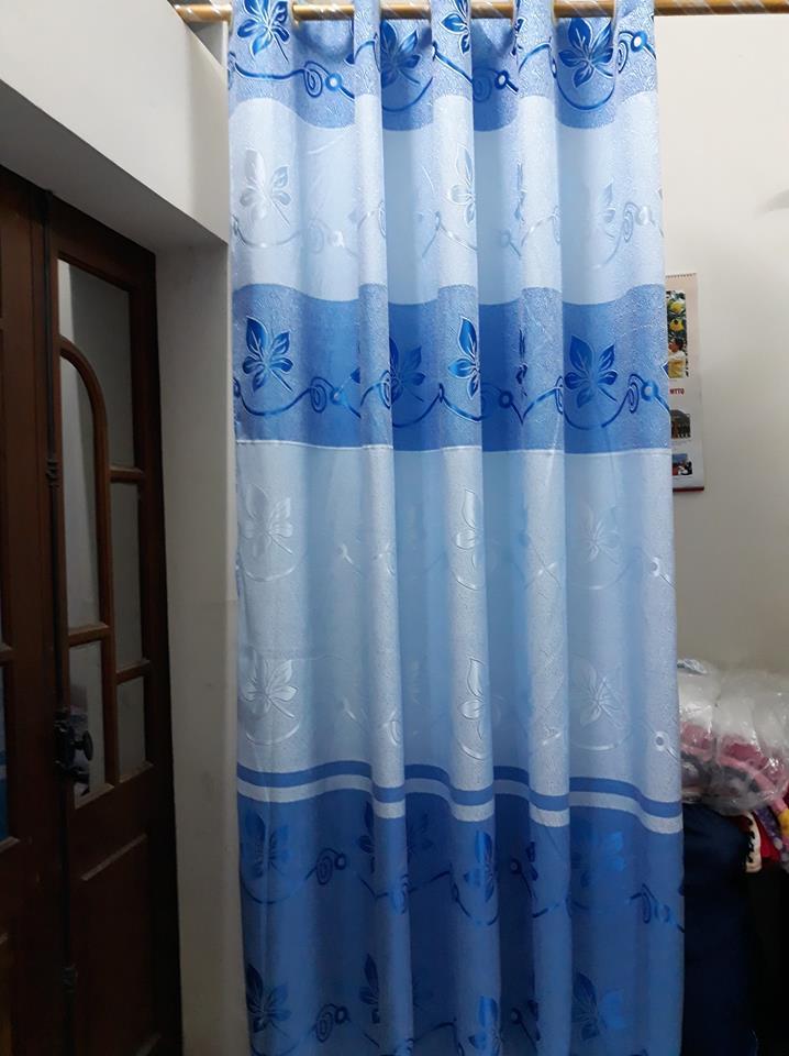 Bộ 2 rèm cửa cao cấp nhiều kích thước gấm xanh