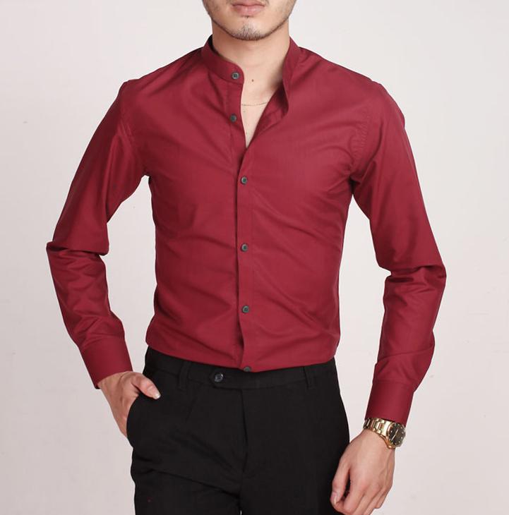 Sơ mi nam cổ tầu dài tay, mầu đỏ đô, chất lụa Thái mềm mịn, chống nhăn, chống xù
