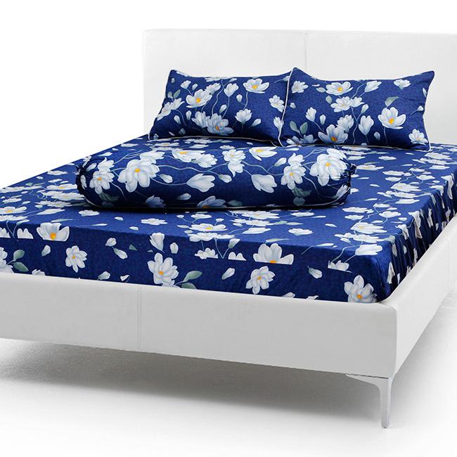 Bộ Drap Cotton Thắng Lợi 4 món áo gối chần gòn mẫu sen trắng