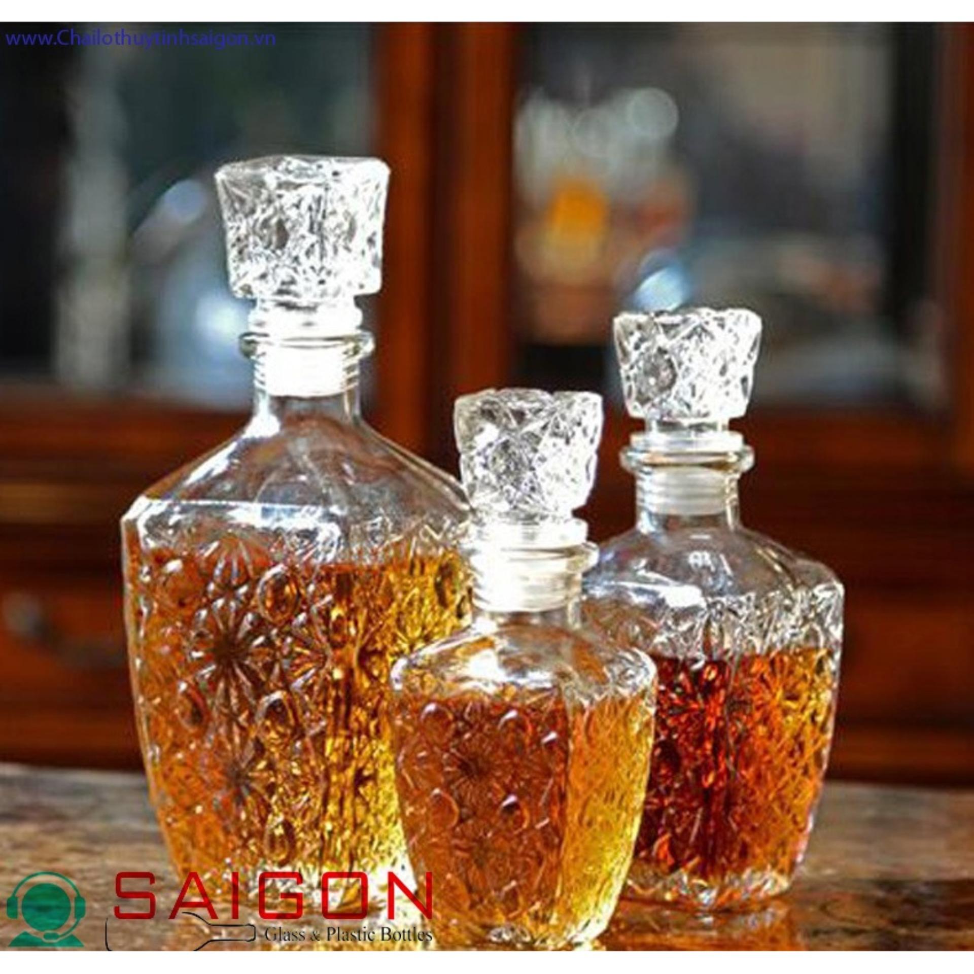 [HCM]Chai thủy tinh đựng ruou kim cương hướng dương 780ml