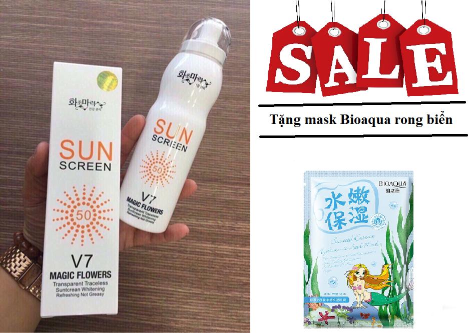 Kem chống nắng toàn thân Hàn Quốc Sun Screen V7 dạng xịt + Tặng 1 mặt nạ Bioaqua